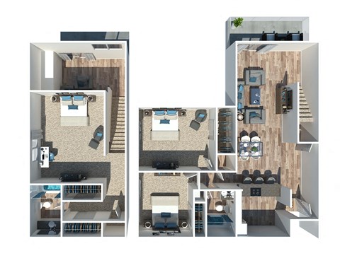 C1 Three Bedroom Two Bath Floorplan at Kinley Lofts, Knoxville, Tennessee